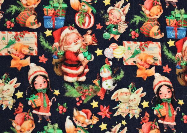 French Terry Weihnachtswichtel dunkelblau